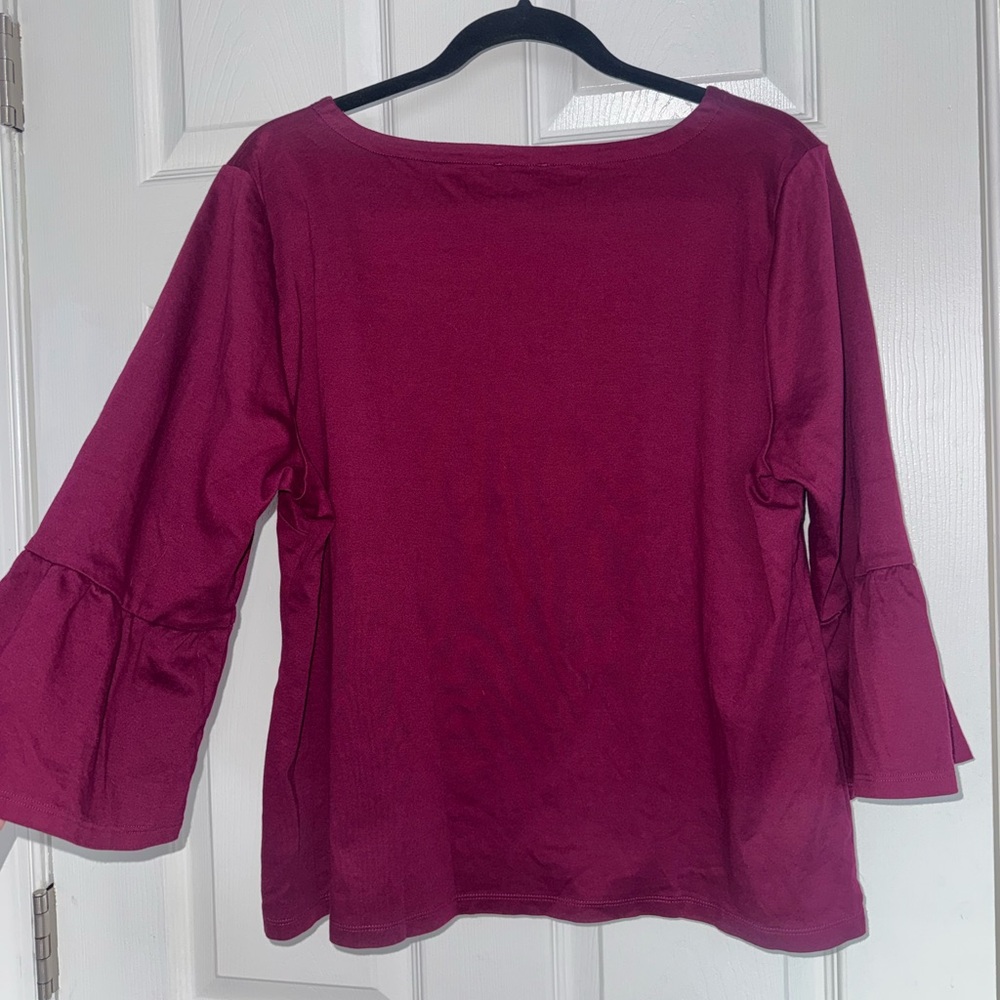 Talbots Blouse Bell Sleeves Burgundy Maroon Top Shirt XL Women's 100% Cotton - Picture 4 of 4